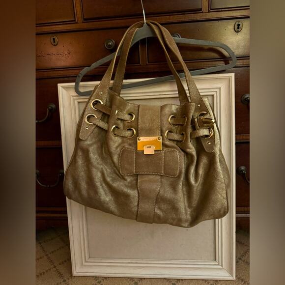 Vintage Jimmy Choo Brushed Gold Suede Ramona Tote Bag 2010 - Picture 1 of 16